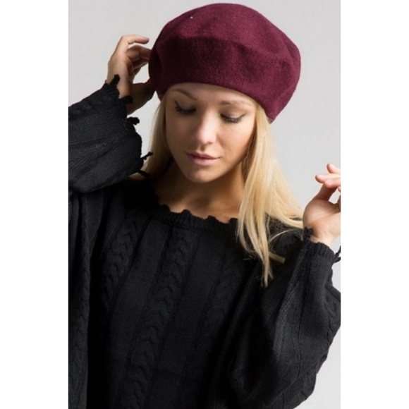 Women's Burgundy Felt Beret - Picture 5 of 6